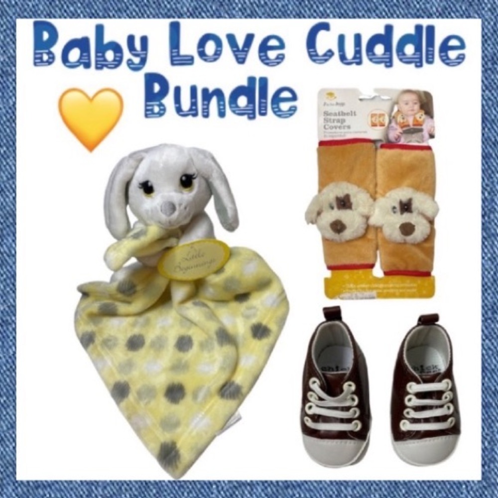 Baby Cuddle Puppy Lovie Security Blanket Shoes Strap Cover Boy Bundle Blue White